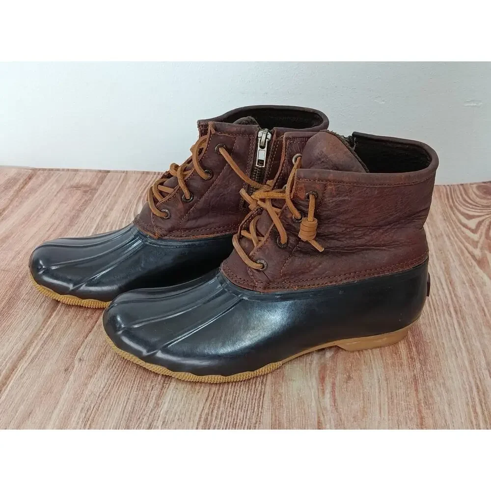SPERRY Women's Saltwater Tan/Dark Brown Waterproof Duck Boots STS91176 Size 7.5